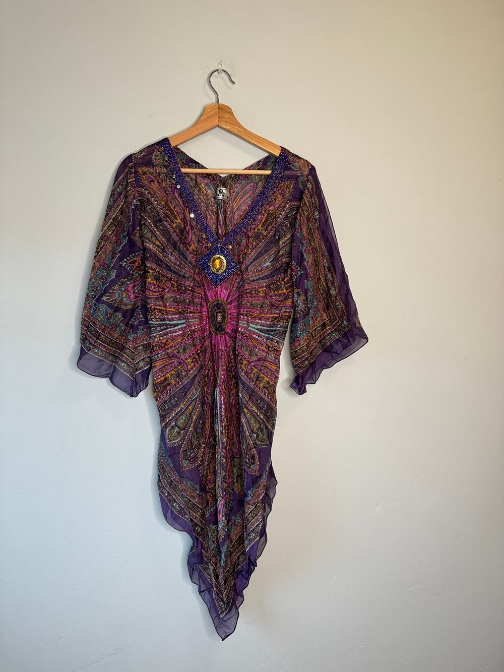 Baru 100% Silk Purple Multi-Color Pullover Swim Coverup Dress